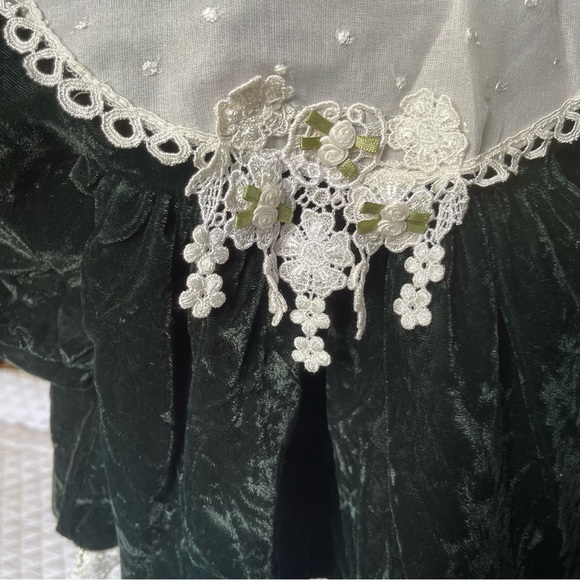 Vintage Bonnie Baby hunter green baby Christmas dress 6-9 months - Picture 3 of 8